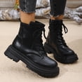 thumbnail image 2 of Bottes d'Hiver pour Femmes Doublées de Velours, Tige Courte, Unies, Bout Rond, Fermeture Éclair Latérale, à Lacets, Talon Épais, 2 of 9