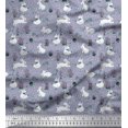thumbnail image 1 of Soimoi Gray Modal Satin Fabric Mushroom,Oaknut & Rabbit Animal Print Sewing Fabric BTY 42 Inch Wide, 1 of 3