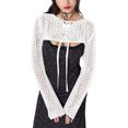 thumbnail image 4 of xiaxaixu Femmes Crème Solaire, Tricot Manches Longues Col Rond Bandage Coupe Solide Plage Pull, 4 of 7