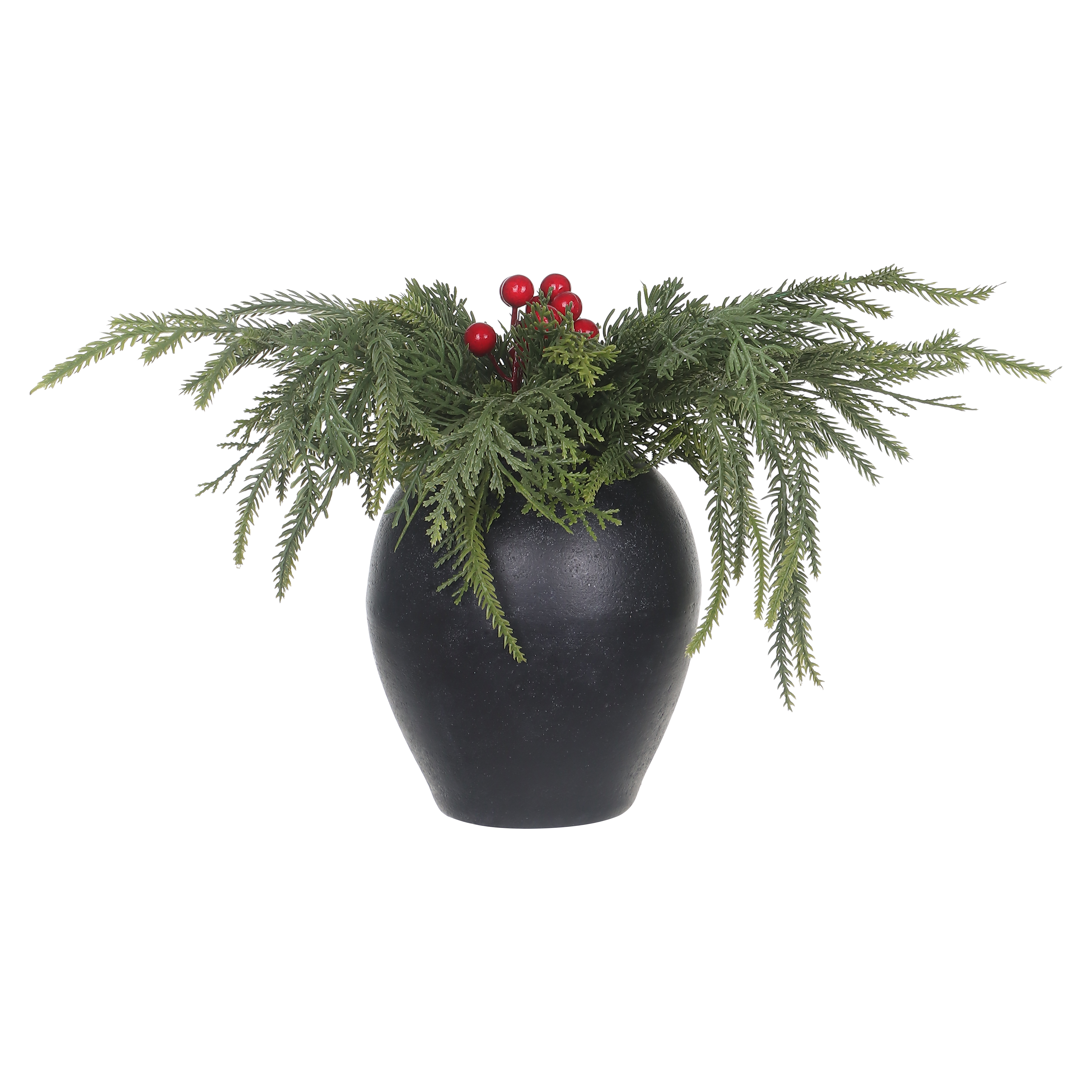HOLIDAY TIME 11 Inch Christmas Tabletop Arrangement, 50% PU 10% Iron 40% Cement Greenery & Red Berry Centerpiece