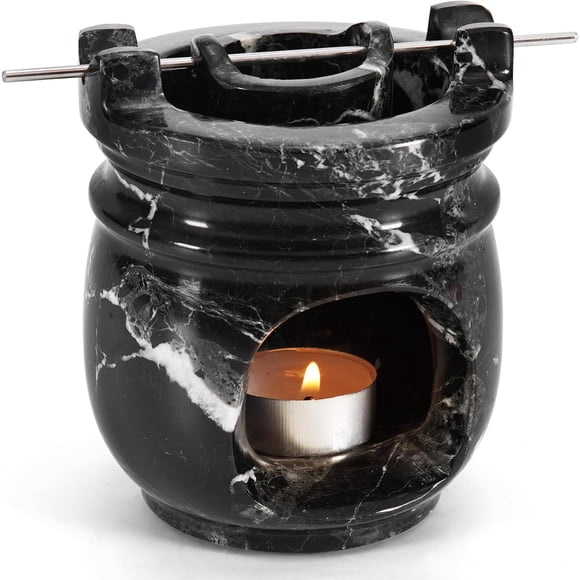 SPESHSTONES Travertine Marble Oil Burner Black 4.5" / 11 cm Handmade Candle Wax Warmer for Room Décor - Scentsy Wax Warmer - Wax Burner Home Fragrance - Kitchen Decor