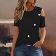 thumbnail image 2 of Timegard Cold Shoulder Tops for Women Round Neck Button Short Sleeve Summer Casual Tunic Top Blouse, 2 of 7