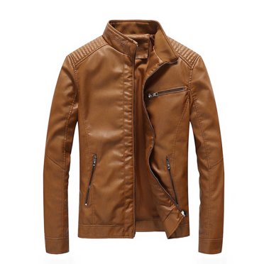aohooy Blouson Bomber en Similicuir Homme Moto Biker Manteau Côtelé Col Montant à Fermeture Éclair Punk Manteau Léger Coupe Ajustée Vestes en PU Noir, TG