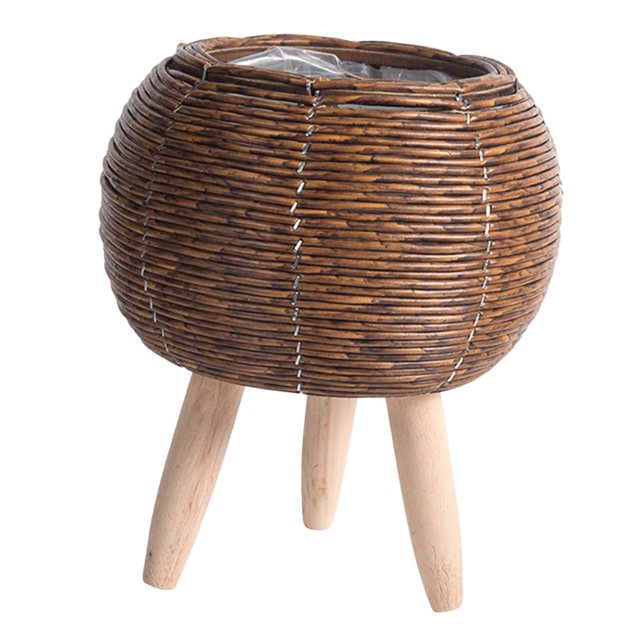 DOLITY Plant Basket with Legs Rattan Basket Decorative Simple Basket Planter Flower Pot Ball Dark Brown
