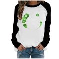 thumbnail image 1 of Besolor Womens St. Patrick's Day Shirts Long Sleeve Sweatshirt Cute Color Block Clover Shamrock Pullover Tops for Party, 1 of 4