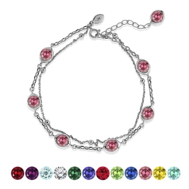 JeenMata Bracelet à Double Rang de 3,5 Carats Pierre de Naissance d'Octobre - en Placage Or Blanc pour Femmes