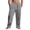 thumbnail image 2 of WRKEKC Casual Pants for Men Solid Color Spring Summer Thin Cotton Linen Look Leisure Straight Leg Tie Drawstring Trousers, 2 of 9