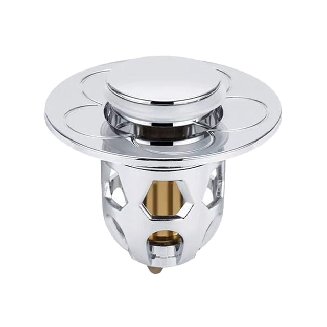 Oleegame 1PC Trashcans For Bedroom Washbasin Electroplating Drainer Bouncing Core Washbasin Pool Basin Copper Core Push Type Bouncing Core Leaking Plug Silver