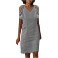 thumbnail image 1 of FAIWAD Robes en Coton et Lin pour Femmes, Dentelle Patchwork, Col en V, Robe à Épaules Dénudées, Robe d'Été Décontractée pour la Plage, 1 of 5