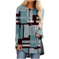 thumbnail image 1 of IROINID Deals Ladies Long Sleeve T Shirts Lounge Socket Geometry Printed Round-Neck Tops,Light Blue, 1 of 5
