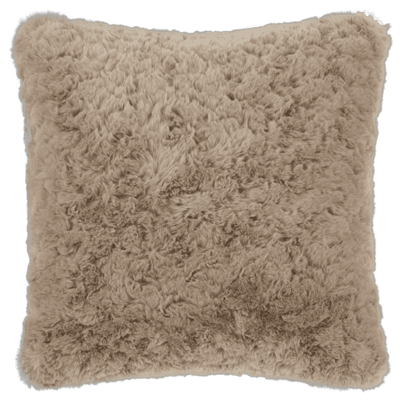 Coussin décoratif carré en fausse fourrure bouclée taupe beige 19x19 moderne Bouclair