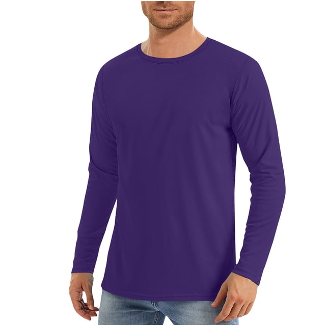 Yuyuzo Workout Tops for Men Long Sleeve Shirts Sun Protection Solid Color Outdoor Athletic T-Shirts