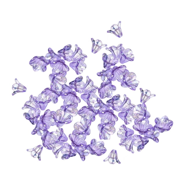GUOOL 100x Flower Beads Crafts Handmade Flower Bead Charms Transparent Floral Bead Purple