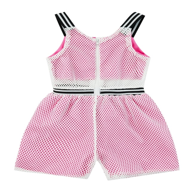 Fille Été Combinaison Contraste Couleur Creux Résille Fermeture Éclair Shorts