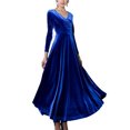 thumbnail image 1 of Innerwin Robe Ligne A Couleur Unie Femmes Robes Maxi Vacances Manches Longues Ample Bleu m, 1 of 2