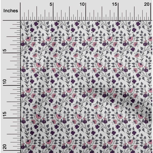 oneOone Cotton Poplin Fabric Leaves & Floral Block Printed Craft Fabric BTY 56 Inch Wide