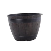 Resin barrel planter round garden flower pot decorative plant container 7.6 inch