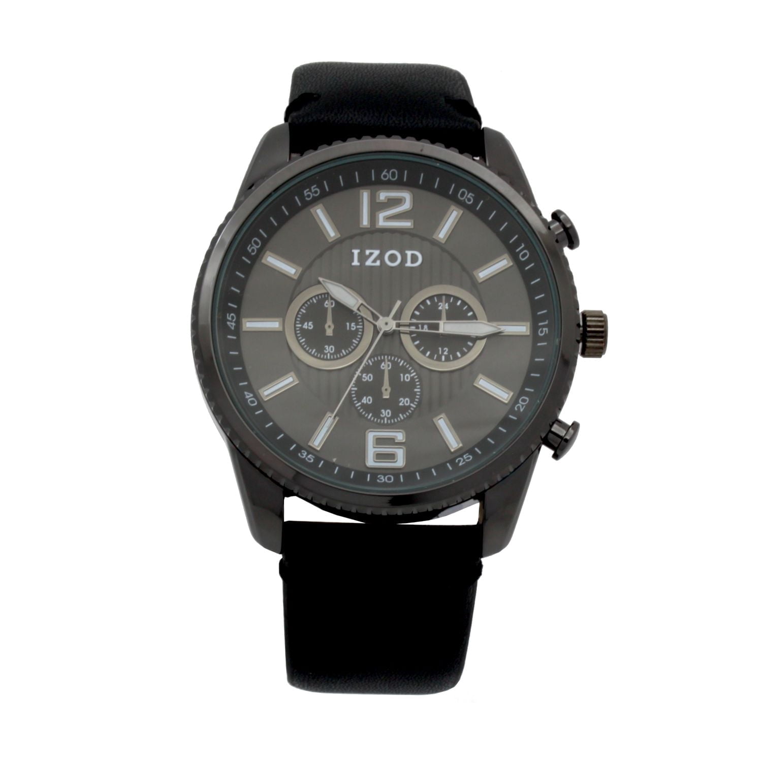 Montre analogique Izod facile à lire à bracelet en cuir noir