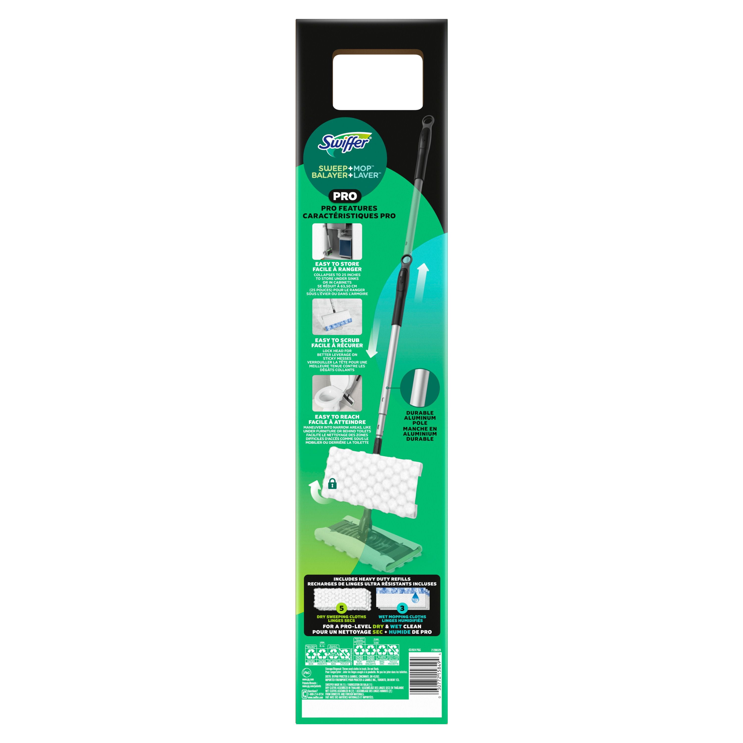 Swiffer Balayer et laver Pro, trousse pour balayage et lavage 2 en 1 pour les planchers, 1 balai sèches humidifiées