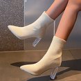 thumbnail image 5 of B91xZ Womens Platform Shoes Block Heel Ankle Boot Slip-On Pointed Toe Chunky Heel Booties Elastic Sides Boots,White 7.5, 5 of 5
