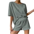 thumbnail image 1 of Yuyuzo Ensembles 2 Pcs pour Femmes 2025 Chandail à Manches Courtes à Col Rond et Shorts Amples Ensembles de Pyjama Survêtement Ensembles Assortis de Détente, 1 of 6