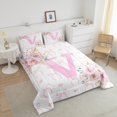 thumbnail image 4 of Erosebridal Ensembles de Couette Lettre Initiale V Format Tout-Petit, Couettes et Duvets Roses Romantiques, Déco Féerique Girly, Réversible 2 Pcs, 4 of 8