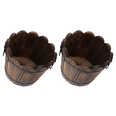 CHUANK 2 Pcs Pot de Fleurs en Bois Carbonisé Tonneau de Whisky Décoration Extérieure Pots de Maison Petit Support de Plantation de Pommes de Terre