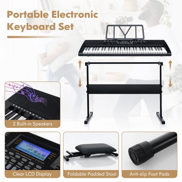 Gymax 61-Key Portable Electronic Keyboard Piano w/ Stand & Stool