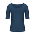 thumbnail image 4 of LOVZFMLL T-Shirts pour Femmes Décontractés à Col Rond, Manches au Coude, Blouses Ajustées, T-Shirts Basiques, Printemps Été, Vêtements Tendance, Bleu, P, 4 of 6