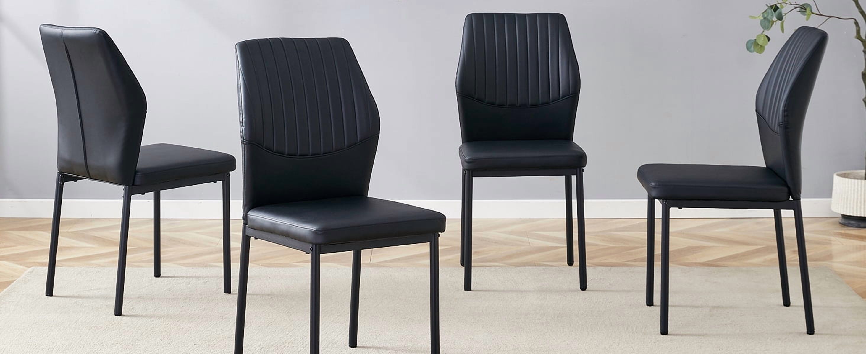 Noble House Luxury minimalist chair - 4 high elasticity black PU dining chairs