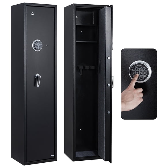 AKDSteel Coffre-Fort pour 6-7 Pistolets et Fusils, Grande Armoire à Clavier Numérique avec Support de Fusil Ajustable et Tablette Amovible, Coffre-Fort de Sécurité Robuste pour la Maison, le Bureau, le Garde-Robe