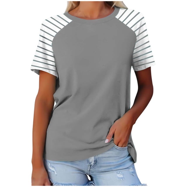 FAIWAD Hauts Grande Taille pour Femmes Blouse d'Été à Imprimé Rayé Manches Courtes Col Rond T-Shirts Tuniques Décontractées Tee