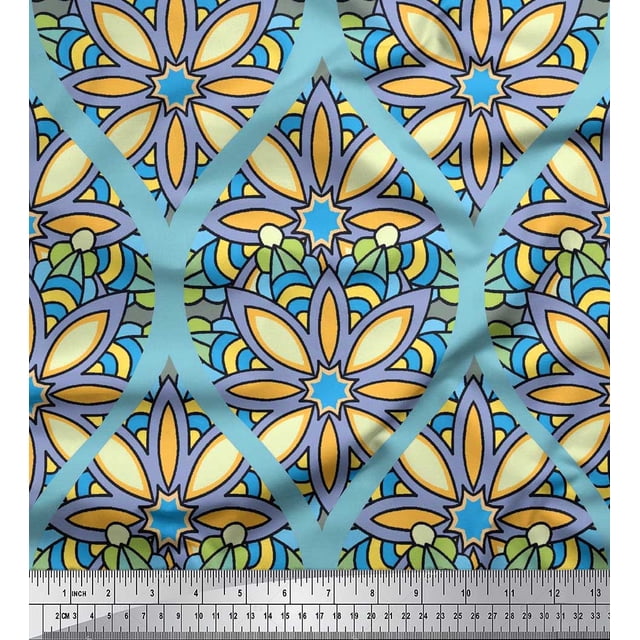 Soimoi Cotton Duck Fabric Floral & Ogee Damask Fabric Prints by Yard 56 Inch Wide