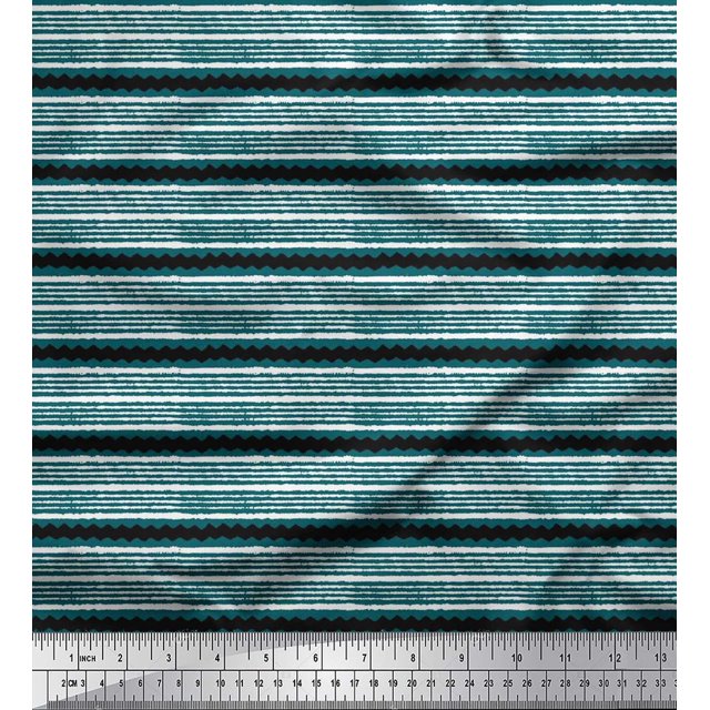 Soimoi Polyester Crepe Fabric Stripe Block Printed Fabric 1 Yard 52 Inch Wide