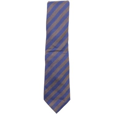 Altea Men's Blue And Brown Horizontal Stripe Silk & Linen Tie Necktie - One Size