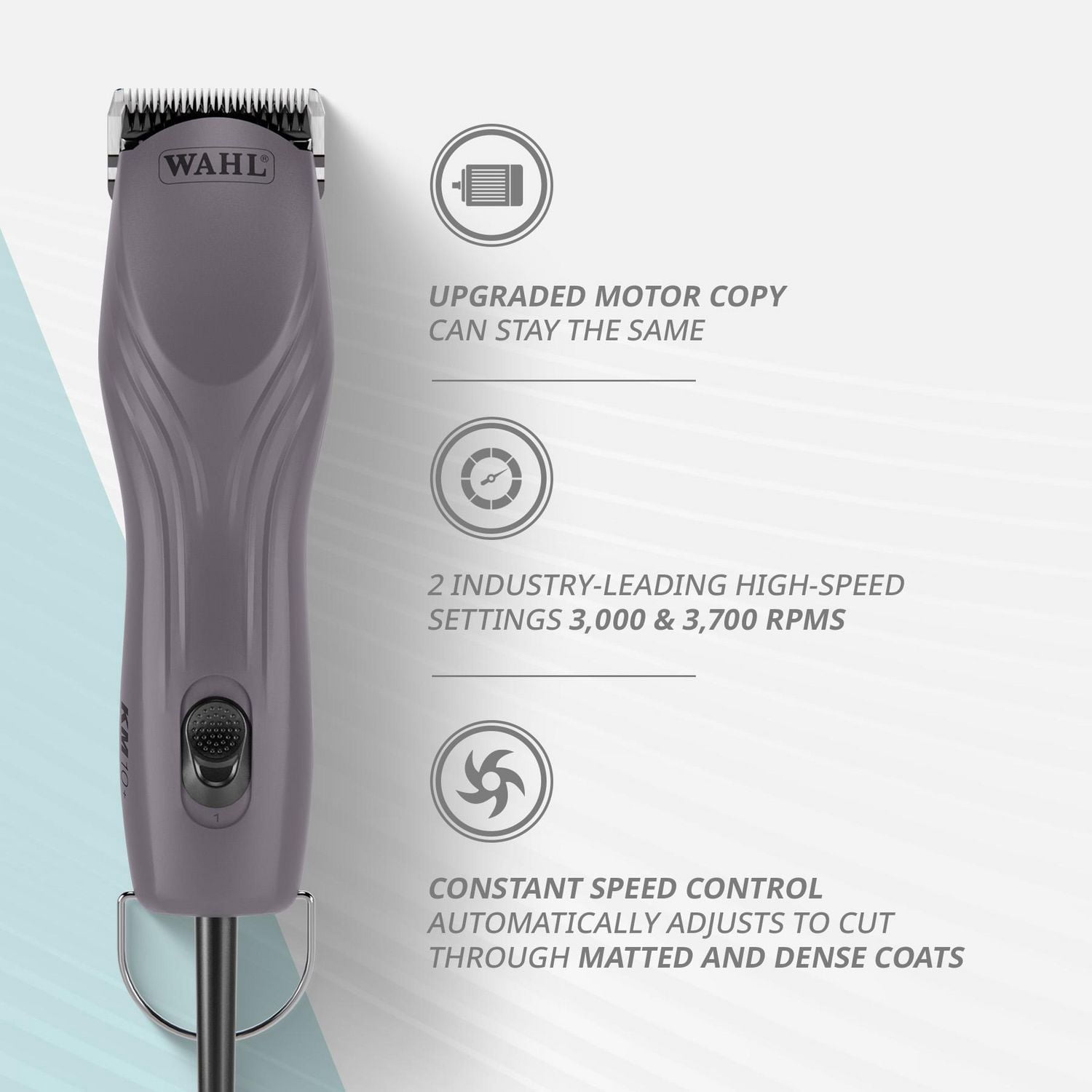 Wahl Professional KM 10+ Corded Animal Clipper, 2-Speed Brushless Motor, LOCKGUARD™, Constant Speed Control, Durable #10 Prime Blade - Model - 59189