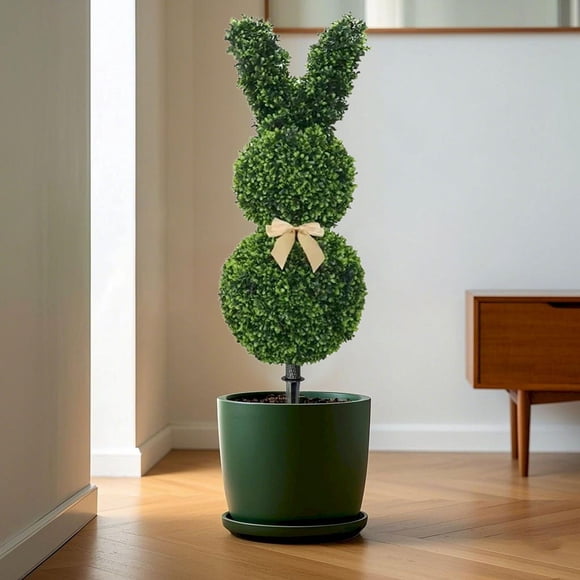 Easter Bunny Topiary, Green Artificial Bunny-Shaped Topiary Tree Pot Easter Bunny, Easter Rabbit Boxwood Topiaries for Easter Porch Decor Outdoor/Indoor