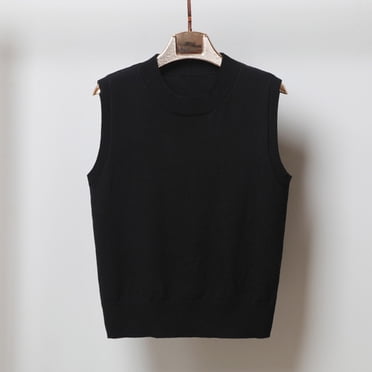 VgaVtl Chandail pour Femmes Sans Manches Chandail Sans Manches Gilet Femme Grande Taille Tricoté Noir Régulier Chandails Unis
