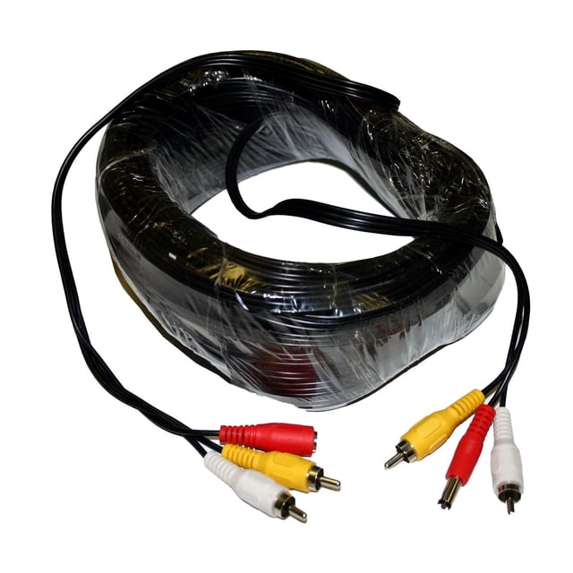 SeqCam Câble Audio Vidéo RCA de 75 Pieds Enroulé avec Gaine Noire Ultra Flexible et Connecteurs Moulés à Codage de Couleur en Rouge, Blanc et Jaune, Conçu pour une installation Facile et Offrant une Haute performance pour les Systèmes Audio et Vidéo Domestiques, Convient Aussi à la Connexion d'Appareils legacy.
