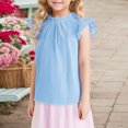 thumbnail image 2 of Girls Ruffle Short Sleeve Shirts Cute Summer Frill Neck Pleated Textured Blouse Tops, 2 of 7