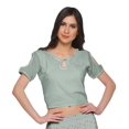 thumbnail image 3 of Moomaya Printed Rayon Cold Shoulder Crop Top And Skirt Ethnic Set For Women, 3 of 6