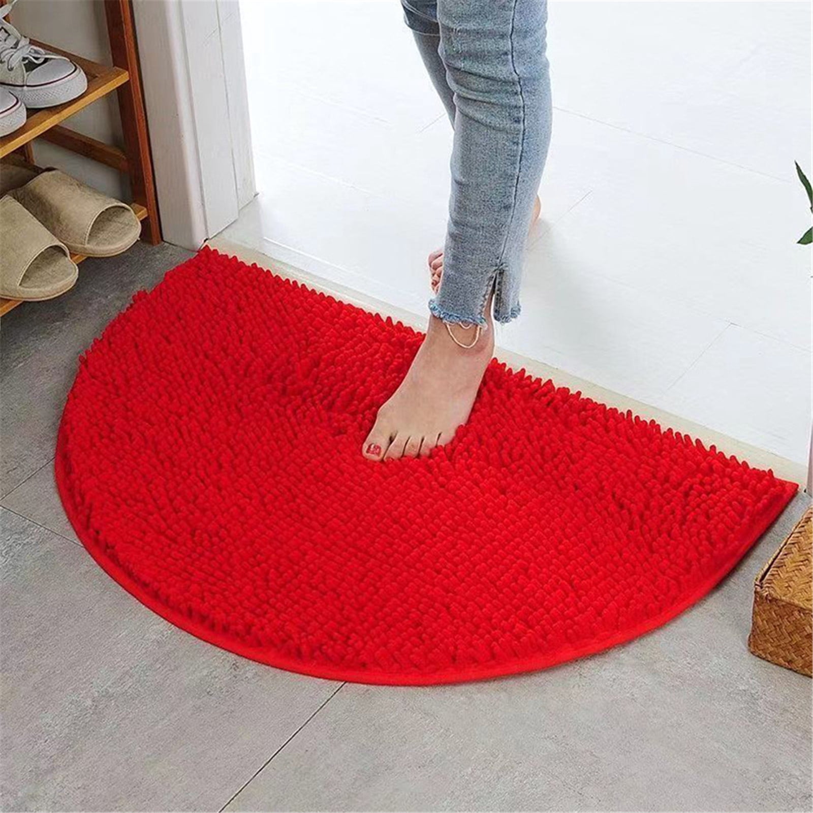 Semicircular Bathroom Rugs Mat, Extra Soft and Absorbent Microfiber Bath Rugs, Non-Slip Plush Shaggy Bath Carpet, Machine Wash Dry, Bath Mat for Bathroom Floor, Tub and Shower