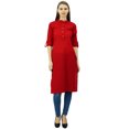 thumbnail image 2 of Phagun Kurti Tunique Unie en Coton Col Mandarin Kurta Blouse Ethnique Décontractée, 2 of 8
