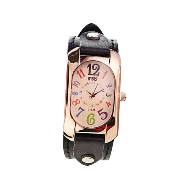 HBFAGFB Women's Watch Quartz Leather Strap Rectangular Colored Digital Watch Cute Dress C