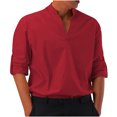 thumbnail image 2 of CEHVOM Chemise Décontractée à Manches Longues pour Homme, Col en V Profond, Couleur Unie, Multi-Codes, 2 of 6