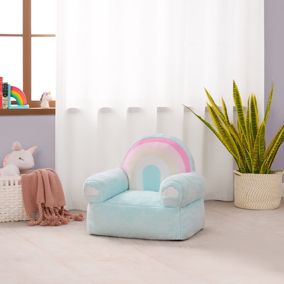 Fauteuil poire Lounge & Co Arc-en-Ciel, grand format, rempli de mousse, peluche bleue, 63,5 cm (L) x 50,8 cm (P) x 58,4 cm (H)
