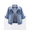 thumbnail image 2 of YiZYiF Veste en Denim Courte Colorée à Manches 3/4 pour Femme, Veste Délavée Légère, Manteau à Revers, Veste en Jean Boutonnée, Bleu Pâle TTG, 2 of 7