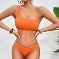 thumbnail image 4 of Penkiiy Women's Ribbed Bikini Sets One Shoulder Top with Mid Waist Two Piece Bathing Suit S Orange, 4 of 4