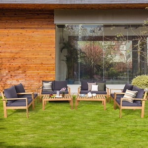 Costway 8PCS Ensemble de meubles de patio Acacia bois épais Coussin Loveseat Canapé Jardin