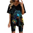 thumbnail image 2 of Ensembles d'Été 2 Pcs pour Femmes Mode Blouse à Col en V T-Shirts à Manches Courtes Shorts Ensembles de Tenue Décontractée Ensembles Confortables pour Femmes en Liquidation, 2 of 4